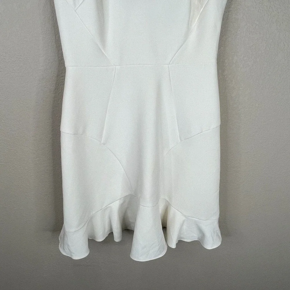 Aidan Mattox Mini Dress‎ Size 0 Ivory Ruffled Sleeveless Stretch Crepe Cocktail